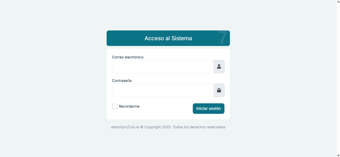 Pantalla de acceso al sistema