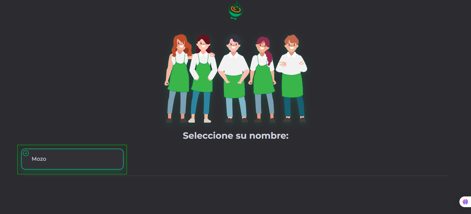 Selección de usuario mozo