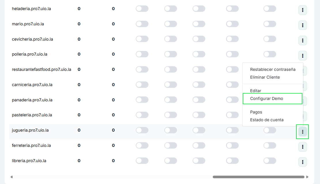 Menú de Configuración