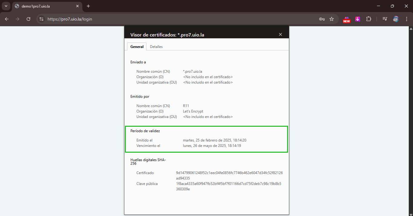 Detalles del Certificado