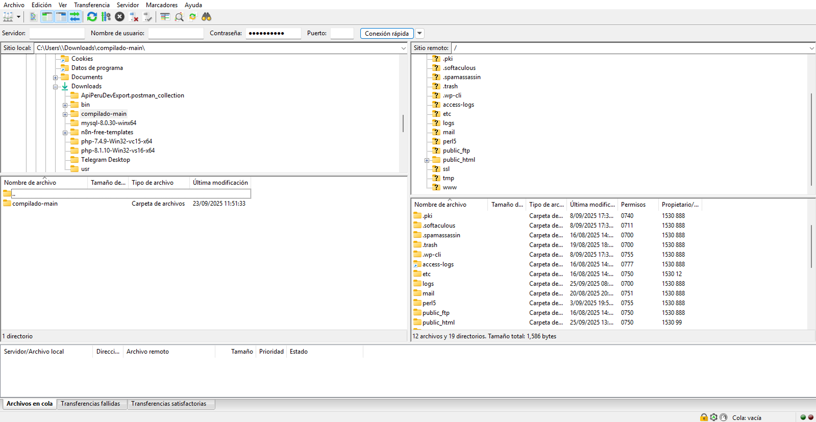 Interfaz de FileZilla
