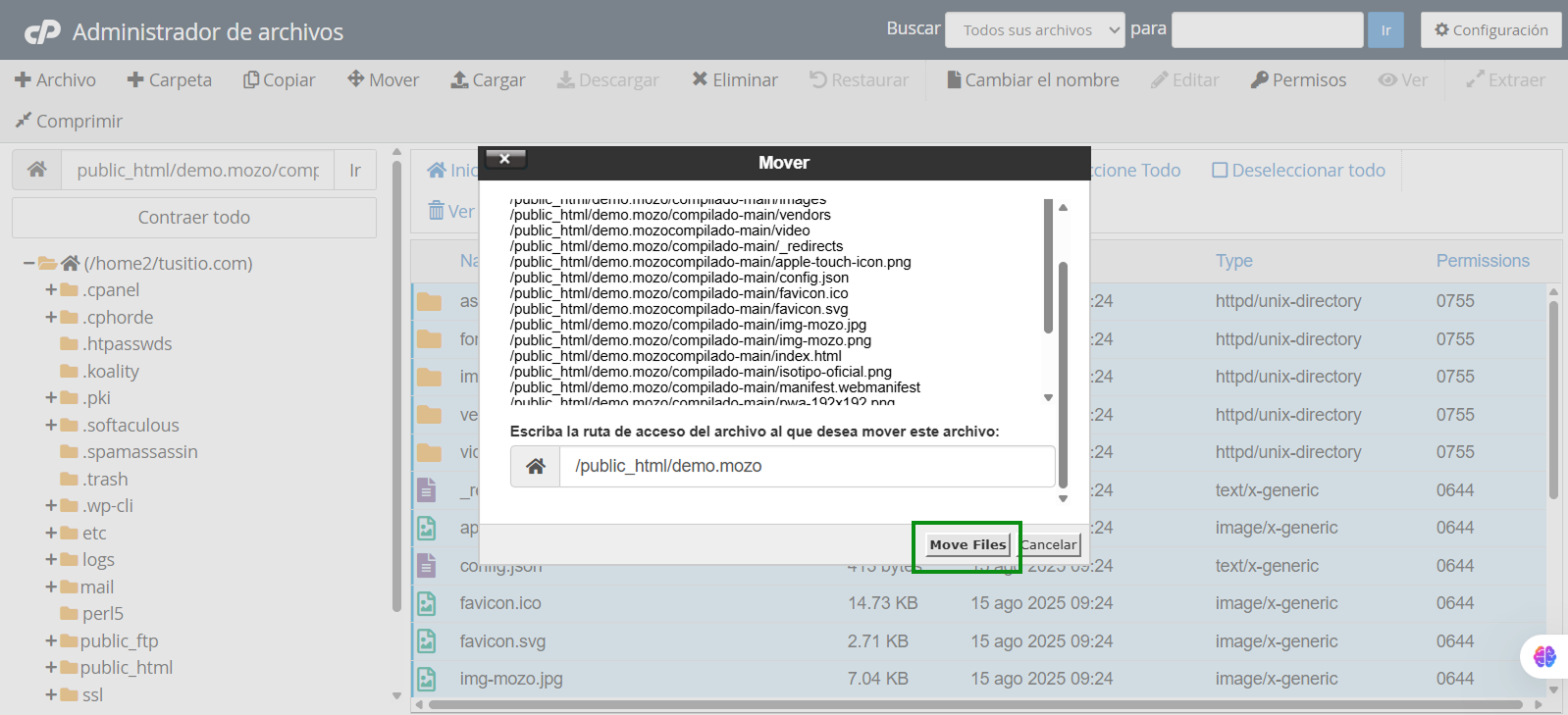 Selección de destino