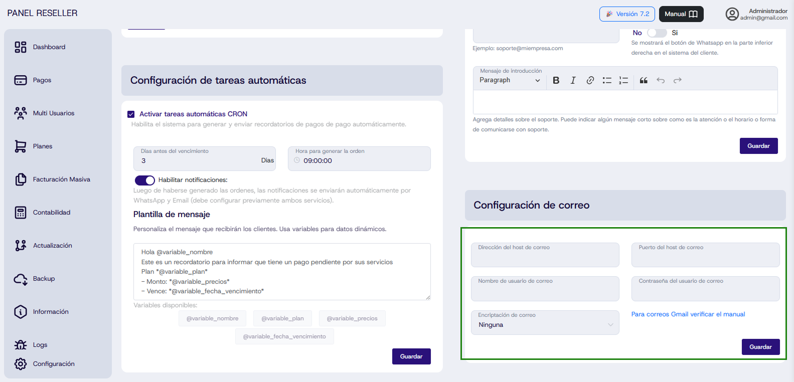 Configuración de parámetros CRON