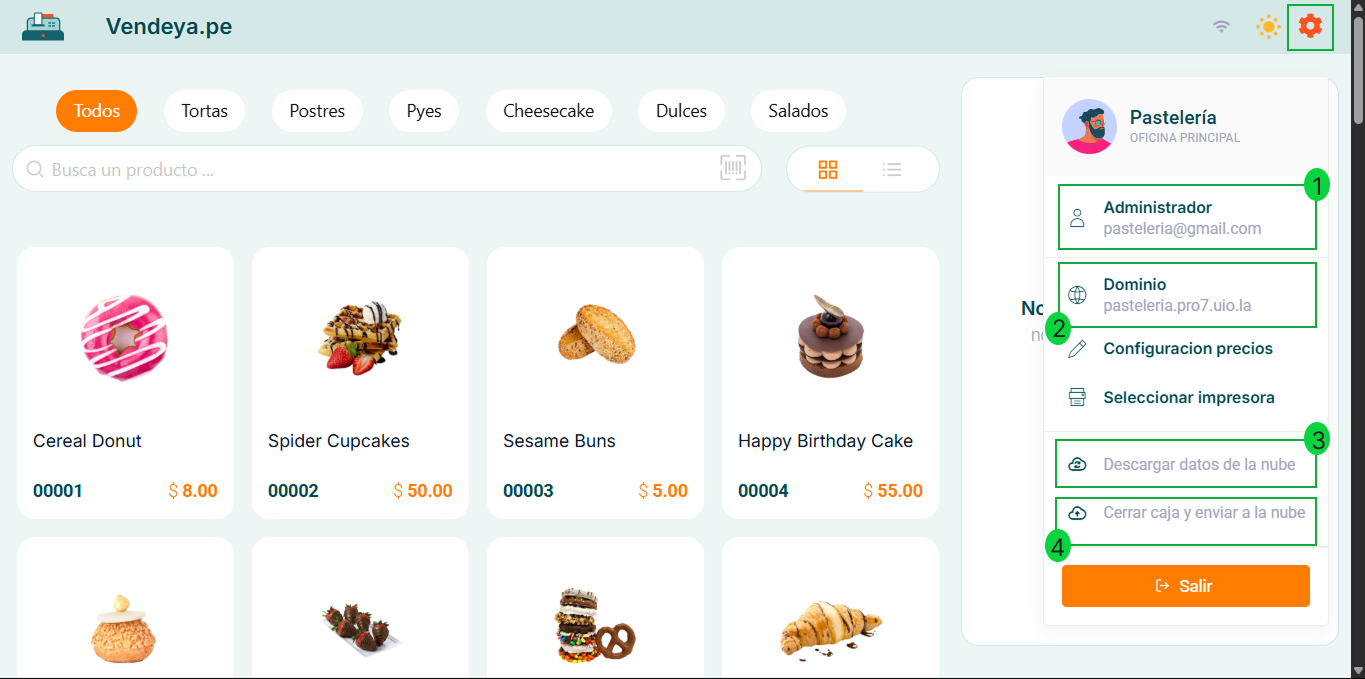 Menú de configuración
