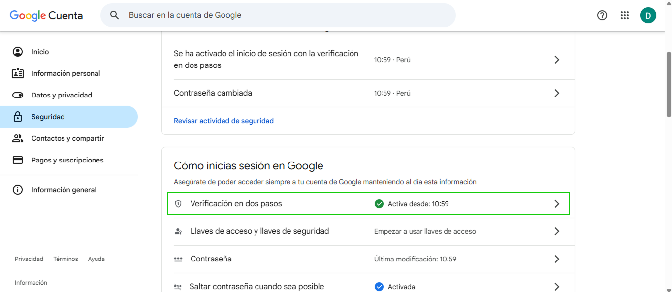 Verificación en dos pasos