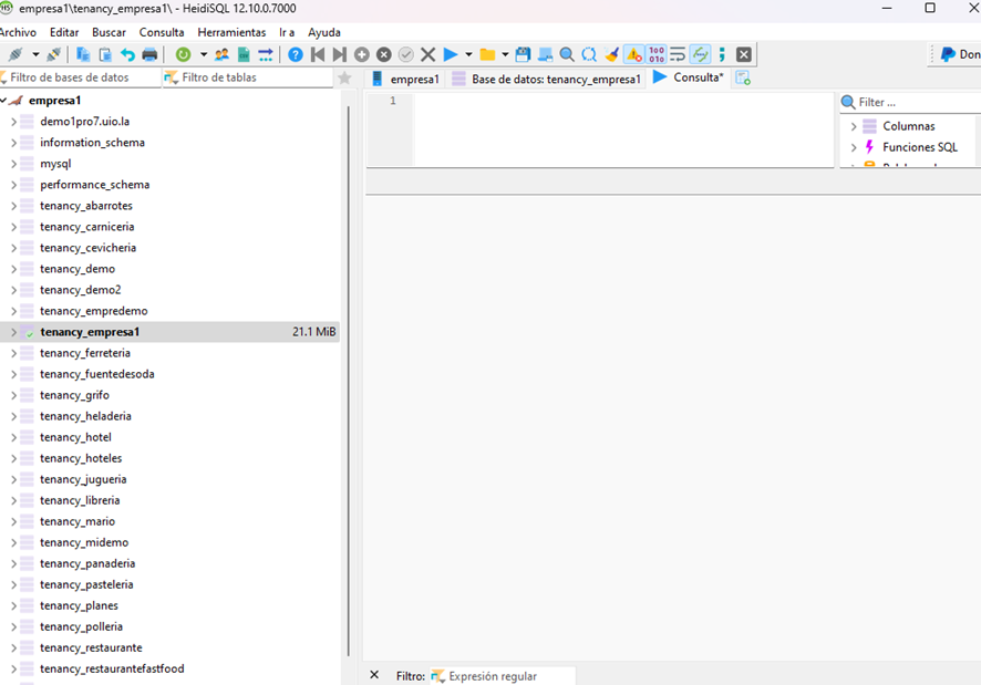 Vista de la base de datos